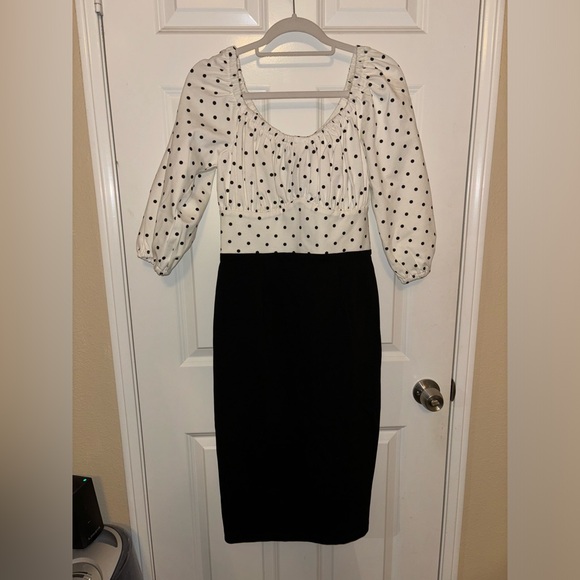 Vixen by micheline Pitt white and black polka dot wiggle dress - Picture 2 of 6